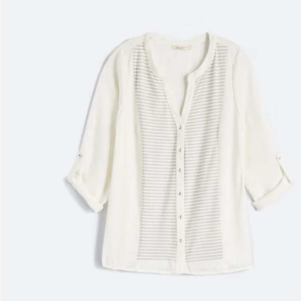 Skies Are Blue Sheer Cream Stripe Blouse Front Panel XS